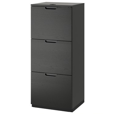 black vertical file cabinet in black veneer