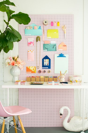 pale pink painted pegboard