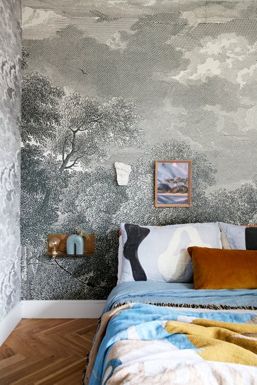 Jono Fleming bedroom with mural wallpaper