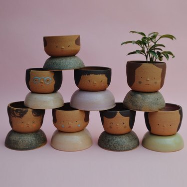 Wheel-thrown planters in the style of “niñas y chicos” (but with shoulders!) made from the "jicima" clay body