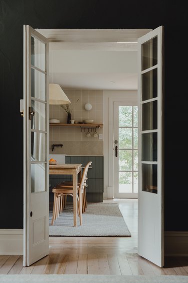 French doors lead from the kitchen to the reading room