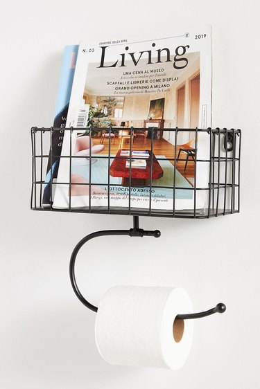oil-rubbed bronze metal basket and toilet paper holder