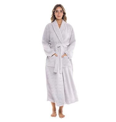 light gray fuzzy robe