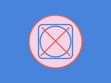 An illustration of the do not dry laundry symbol, which is a square with a circle inside of it with an X over it