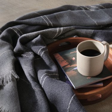 coffee with plaid blanket