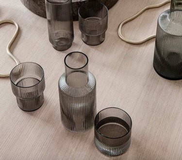 fluted glassware on table