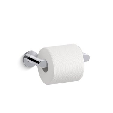 pivoting toilet paper holder in polished chrome finish