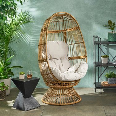 Christopher Knight Home Pintan Outdoor Wicker Swivel Egg Chair With Cushion