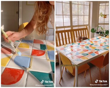 ikea table with hand-painted tiles hack
