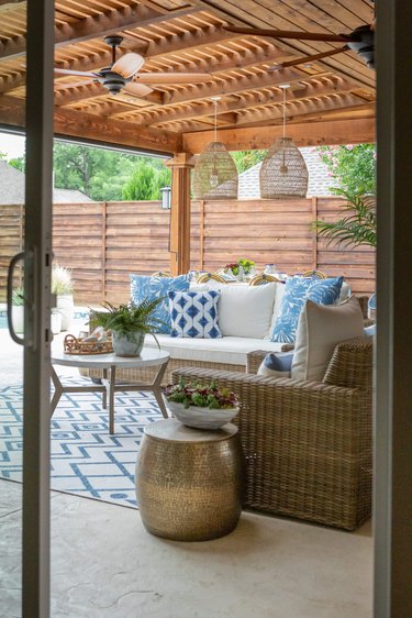 Patio Cover With Narrow Open Slats and Beams