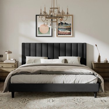 gray tufted bed frame