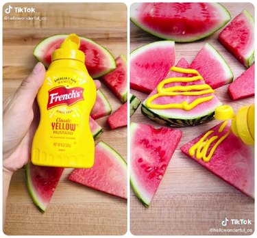 Mustard on watermelon slices