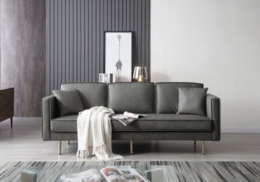 vegan gray leather sofa in modern living room