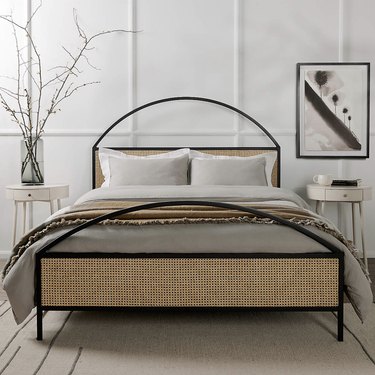 queen rattan bed frame with black accents