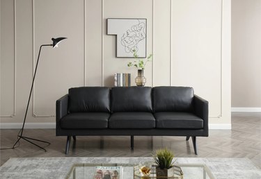 black modern vegan leather sofa