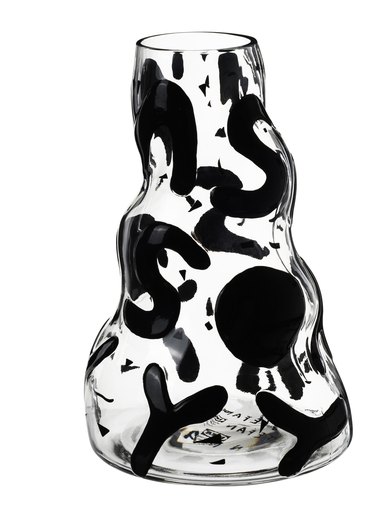 clear vase with black squiggles