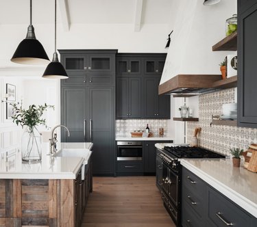 charcoal gray cabinets and black appliances