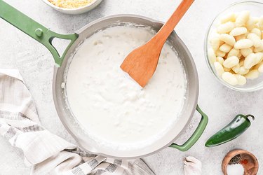 Cream sauce in a skillet