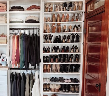 Closer with shoe shelves, clothing.