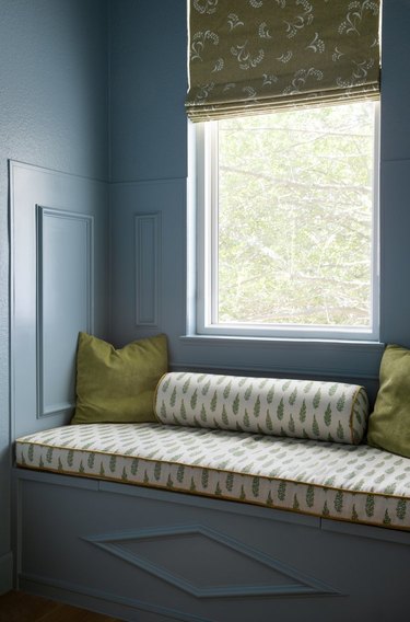 Light blue and lime green window seat