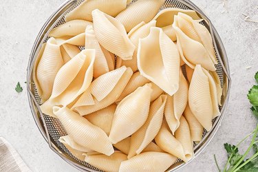 Stuffed shell pasta on a gray background