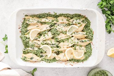 Stuffed spring shells with lemon parsley pesto