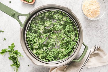 Blanching peas and broccoli