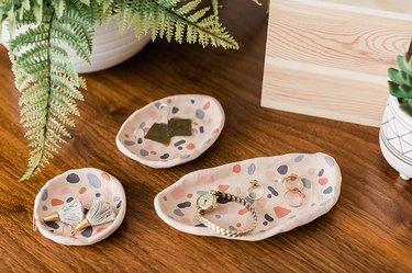 Learn how to make your own DIY air-dry clay terrazzo-inspired ring dishes.