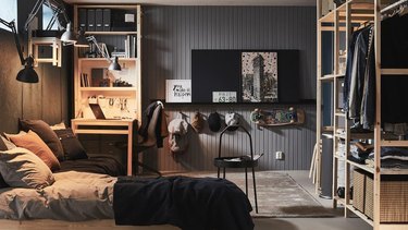 ikea teenage bedroom idea with dark walls
