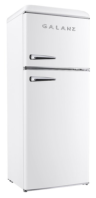 white Galanz retro top mount refrigerator