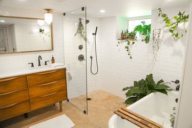 boho basement bathroom idea with plants