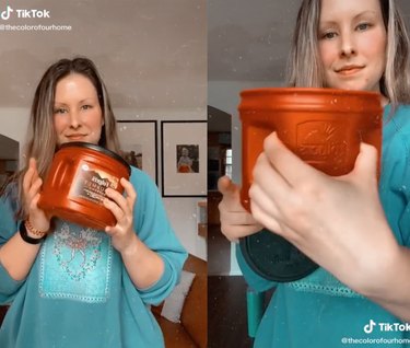TikTok stills of a woman holding a Folgers coffee container