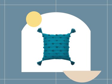 blue tufted pillow