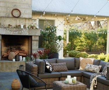 Outdoor patio with Edison style string lights.