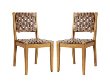 vegan leather woven dining chairs