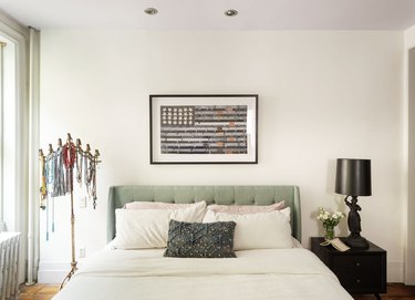 The Novogratz bedroom with upholstered headboard