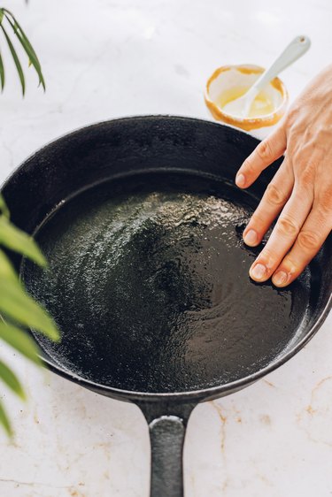 Add a bit of oil to skillet after cleaning