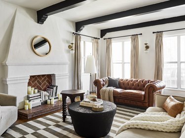living room with brown and neutral color palette