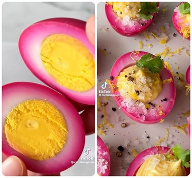 pink deviled eggs