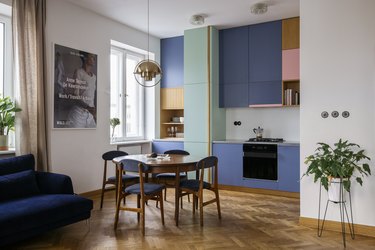 small space with two-color kitchen cabinets