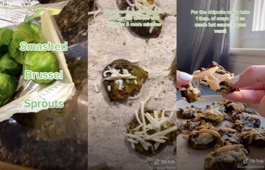 screenshots of TikTok video for brussels sprouts recipe