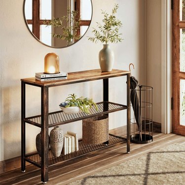 Small Entryway Table rustic mesh shelves