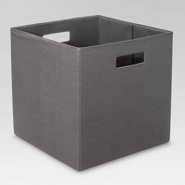 gray fabric cube storage bin