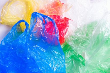 Multi-colored plastic bags on a white background