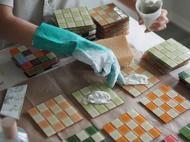 Grace Kim creating tiled coasters