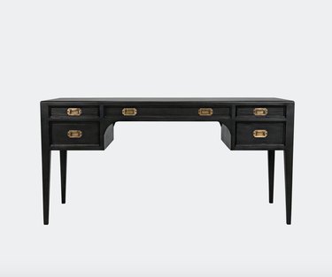 campaign style desk with 5 drawers for storage
