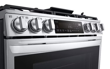 LG electric stove in silver and black
