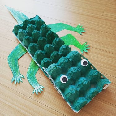 Alligator made of egg cartons