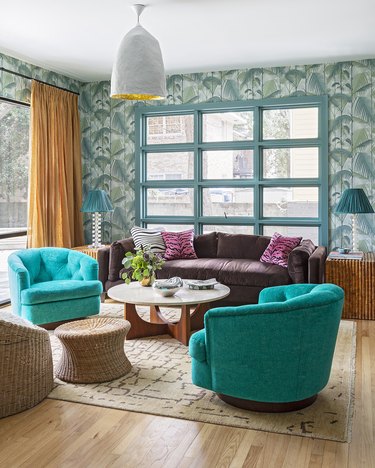 Turquoise room with brown accents