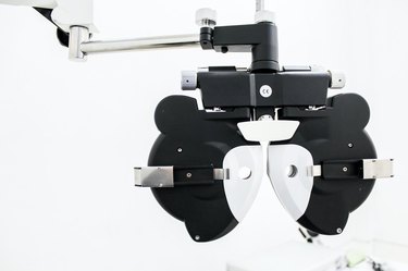 black and white eye exam equipment